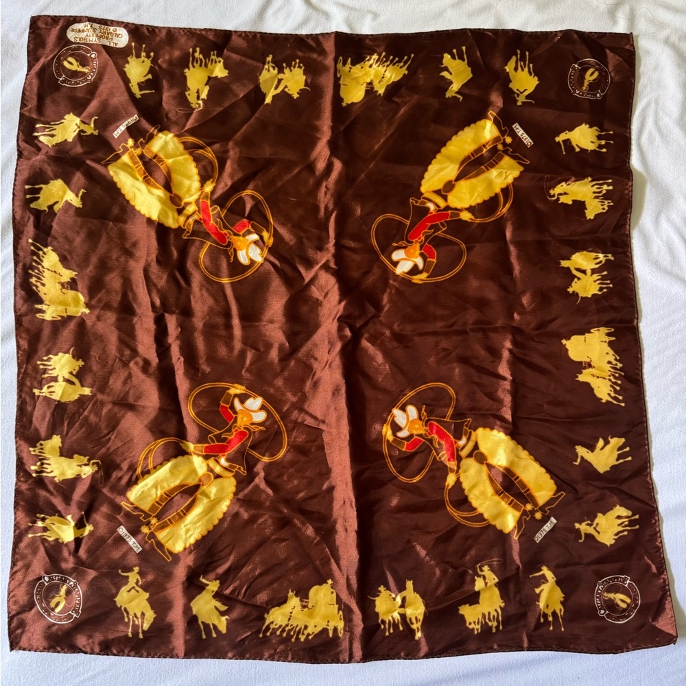 Vintage Calgary Stampede Western Scarf with Cowboy Motifs